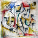 PRISMS VI -- mixed media on raw canvas, 18x18 in PRISMS VI