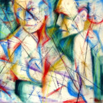 PRISMS VIII -- mixed media on raw canvas, 18x18 in PRISMS VIII