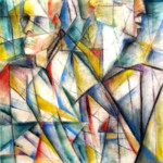 PRISMS X -- mixed media on raw canvas, 24x24 in PRISMS X