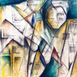 PRISMS I -- mixed media on raw canvas, 18x18 in - SOLD, giclees available PRISMS I